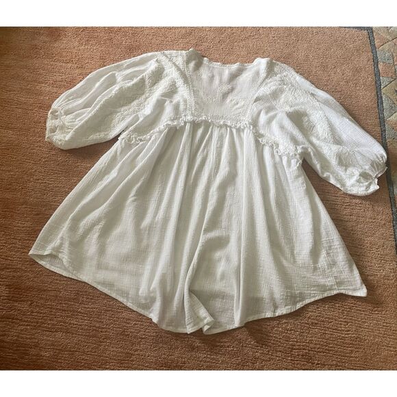 Free People white embroidered peasant blouse tunic top womens size S boho cotton - Picture 8 of 9
